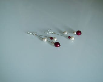 Boucles d'Oreilles Ivoire/Crème/Ecru/Beige/Blanc cassé/Bordeaux rouge p robe de Mariée/Mariage/Soirée/Cérémonie/Coktail Perles pas cher