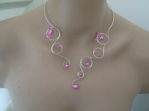 Collier mariage fushia 1 perle