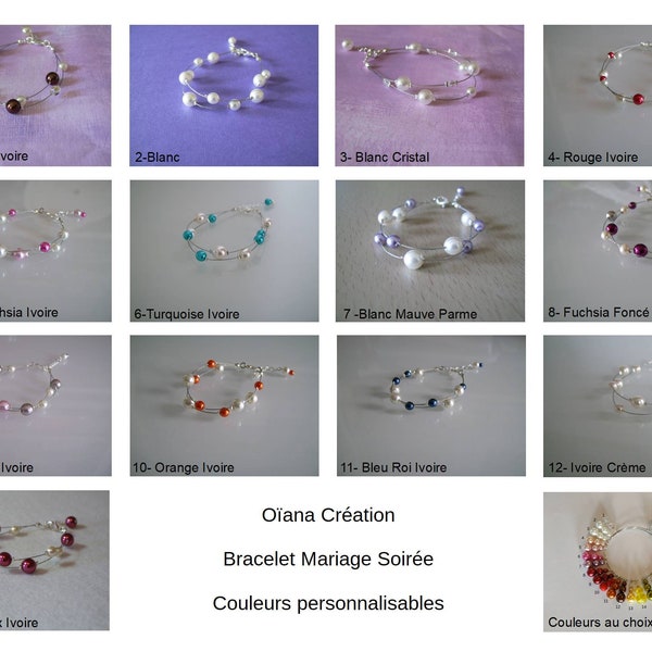 Bracelet Perles Couleur(s) personnalisables p Robe de Mariée/Mariage/Soirée/Cérémonie Ivoire Blanc Bordeaux Rouge Bleu Rose Violet Cristal