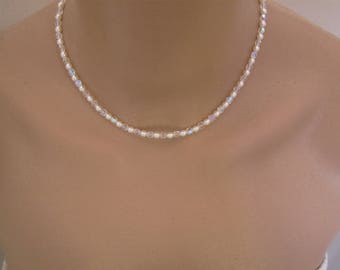 Collier Ivoire/Cristal (dispo blanc) pr robe de Mariée/Mariage/Soirée perles nacrées verre/cristal ( imitation perles culture) pas cher