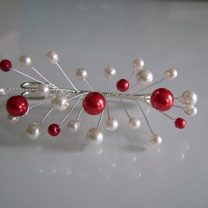 Clip/back train / brooch Red / ivory (red/white available) pearls p dress bridal/wedding/ceremony/Cocktail (not cheap, small price)