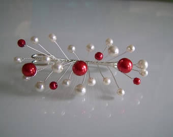 Attache/Remonte Traine/Broche Rouge/Ivoire (dispo blanc/rouge) Perles p robe Mariée/Mariage/Cérémonie/Cocktail (pas cher, petit prix)