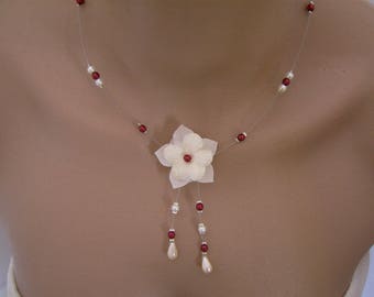 Collier Bordeaux Rouge Ivoire Crème Ecru Blanc cassé Beige pr robe de Mariée/Mariage/Soirée/Cérémonie Fleur Perles ( Petit prix, pas cher)