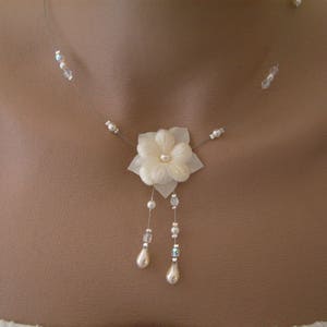 Parure bijoux Collier Bracelet boucles pics cheveux Ivoire/Strass/Cristal Mariée/Mariage perles Fleur original Dsipo Grande Taille pas cher image 2