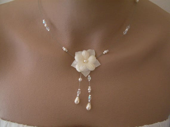 Parure bijoux Collier Bracelet boucles pics cheveux Ivoire/Strass