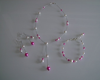 Jewelry set Necklace Bracelet earrings jewelry ivory cream/Beige/Ecru/pink Fuchsia bridal/wedding/party/ceremony p dress cheap