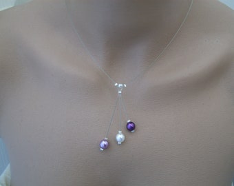 Collier raffiné original Blanc/Violet/Mauve/Parme p robe de Mariée/Mariage/Soirée/Cérémonie Perles nacrées (petit prix, pas cher)