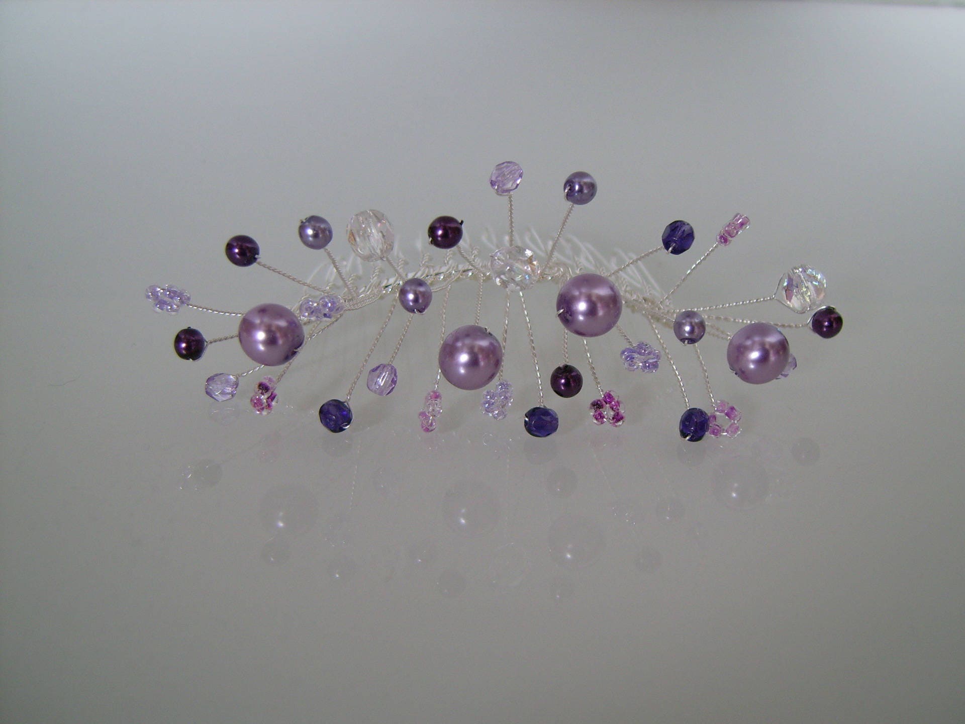 Peigne Accessoires Cheveux Bijou Originale Violet/Mauve/Parme Perles/Cristal/Prune P Robe Mariée/Mar