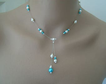 Collier verfeinert zarte Original Elfenbein/blau türkis (erhältlich in weiß/türkis) p Kleid der Braut/Hochzeit/Abend Perlen Original nicht teuer