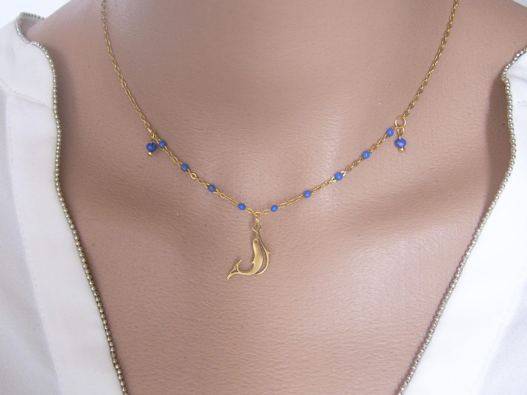 Pendentif Dauphin Rétro Avec Chaîne - Cristal Finement Travaillé - Occasion - Modèle 3481