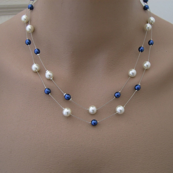 Collier Raffiné Original Ivoire/Ecru/Crème/Bleu Roi/Marine/Foncé (Dispo en Blanc/Bleu) p robe de Mariée/Mariage/Soirée perles (pas cher)