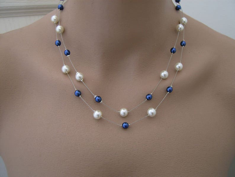 Collier Raffiné Original Ivoire/Ecru/Crème/Bleu Roi/Marine/Foncé Dispo en Blanc/Bleu p robe de Mariée/Mariage/Soirée perles pas cher image 1