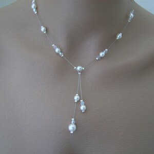 Refined Original white/Crystal (available in ivory/Crystal) p gown bridal/wedding/party (not cheap, small Pearly glass beads necklace