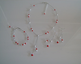 Adornment jewelry Necklace Bracelet earrings red/white (available ivory/red) bride/wedding/evening/ceremony/Coktail cheap dress