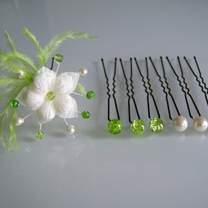 Set hair pins/jewelry/pins/clips/hair accessory p dress bridal/wedding/party/ceremony/cocktail ivory/lime/Apple green (available in lime green/white) feather Fleur