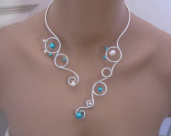 Halskette Original Blau Türkis / Elfenbein / Creme / Off-White / Silber Hochzeitskleid / Hochzeit / Abend / Zeremonie / Coktail Perlen (billig)