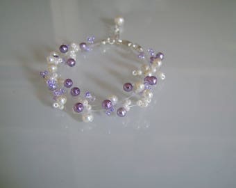 Bracelet Original Ivoire/Violet Clair/Mauve/Parme/Lilas/Lavande pr robe de Mariée/Mariage/Soirée/Cérémonie/Coktail original perle nacrée