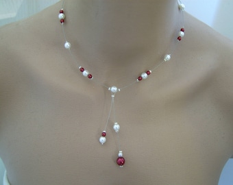 Collier  Original Blanc Rouge Basque Bordeaux  pr robe de Mariée/Mariage/Soirée/Cocktail/Cérémonie perles ( pas cher, petit prix)