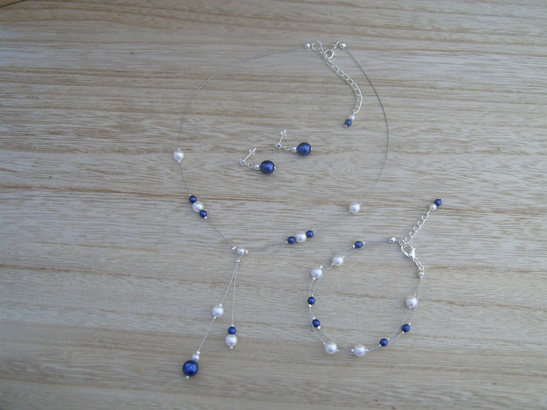 Parure Enfant - Collier Et Bracelet Bleu Turquoise/Blanc - Pour Mariage Ou Cérémonie - Neuf Avec Étiquettes