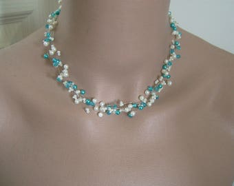 Collier Bleu Turquoise/Crème p robe mariée mariage soirée