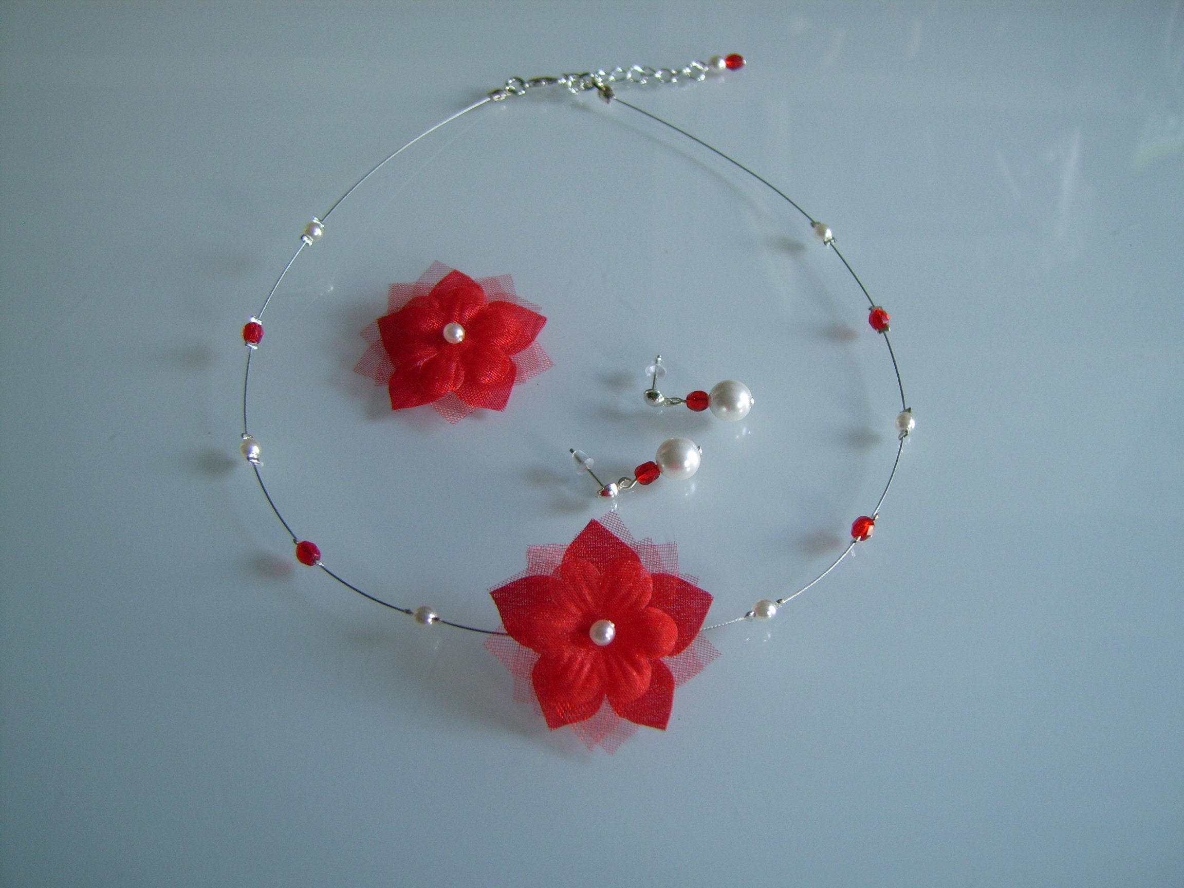 Parure Enfant Collier+Bracelet Bleu Turquoise/Blanc - Mariage/Cérémonie - Neuf Avec étiquettes