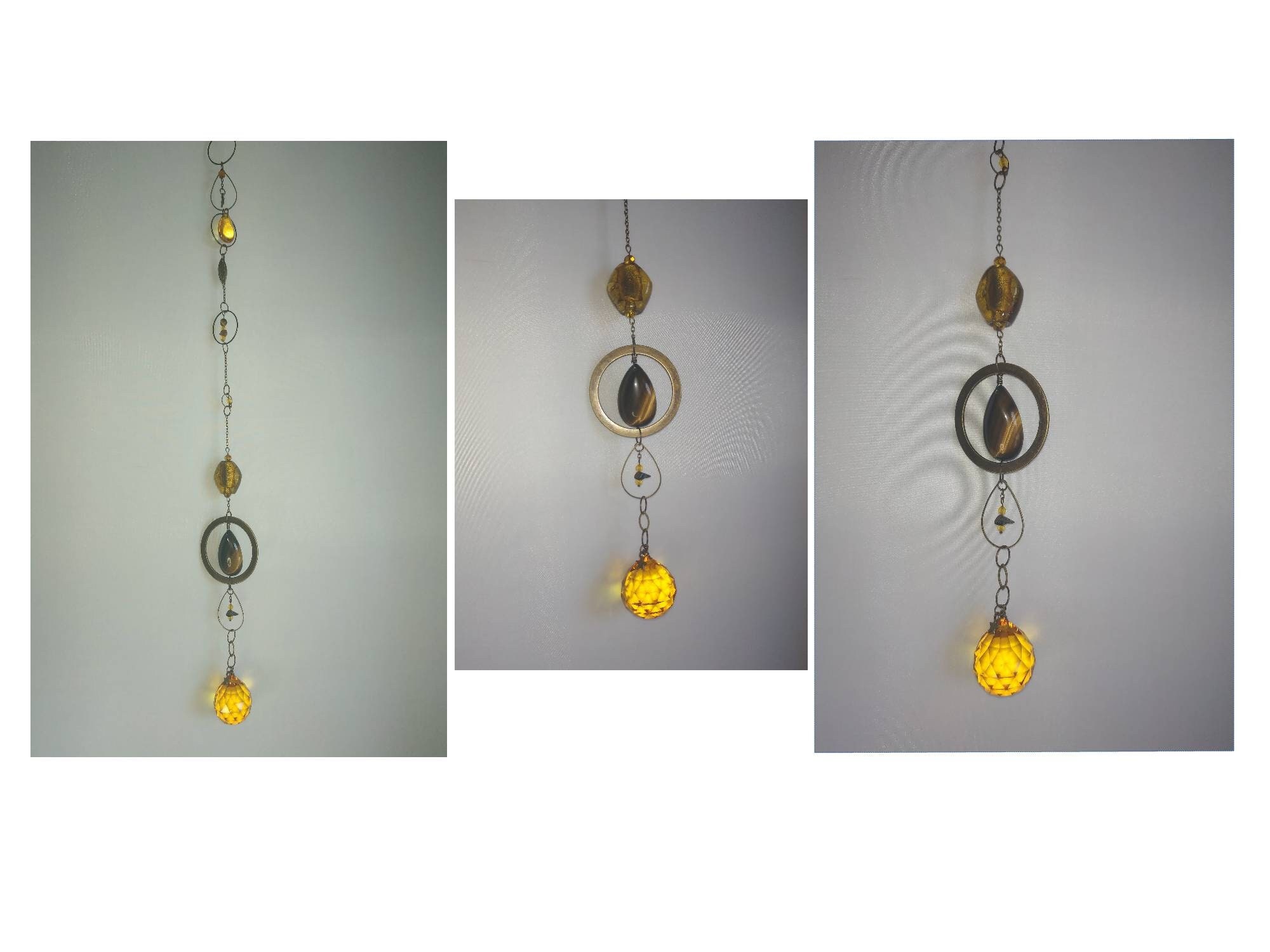 Mobile Pierre Naturelle Oeil de Tigre Perle Cristal Feng Shui Carillon Solaire Suspension Déco Décor