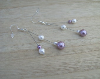 Boucles d'Oreille  Violet clair/Mauve/Parme/Blanc Ivoire p Robe de Mariée/Mariage/Soirée/Cérémonie/Coktail Style perle culture