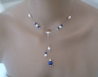 Collier Raffiné Délicat Original Ivoire/Blanc/Bleu Roi/ Marine/Foncé/Electrique p robe de Mariée/Mariage/Soirée perles de verre (pas cher)