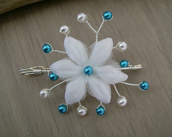 Attache/Remonte Traine/Broche  Original Blanc/Bleu Turquoise Perles nacrées Fleur  p robe Mariée/Mariage/Soirée (pas cher, petit prix)