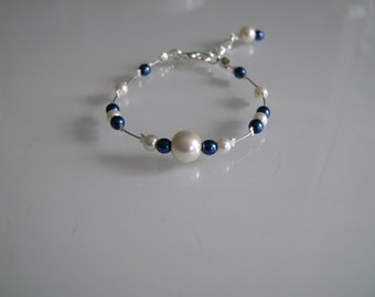 Bracelet Bijou Ivoire/Crème/Ecru/Blanc/Bleu Roi/Marine/Foncé/Royal pr robe de Mariée/Mariage/Soirée/Cérémonie perles petit prix pas cher