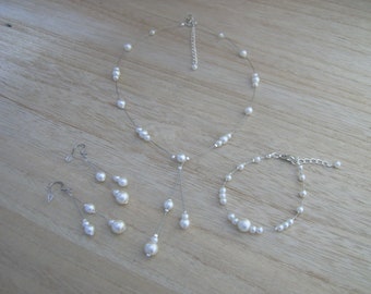 Original jewelry set Necklace bracelet earrings White/Ivory Bridal/Wedding/Evening/Ceremony/Cocktail pearl dress Oïana Creation