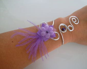 Bracelet Original Violet/Mauve/Parme/ Lilas Argenté p robe de Mariée/Mariage/Soirée/Cérémonie/Cocktail Fleurs plumes Perles (petit prix pas cher)