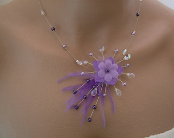 Collier Original Violet/Mauve/Parme/Lilas/Lavande/Cristal  p robe de Mariée/Mariage/Soirée/Cérémonie/Coktail plumes Fleur Perles (pas cher)