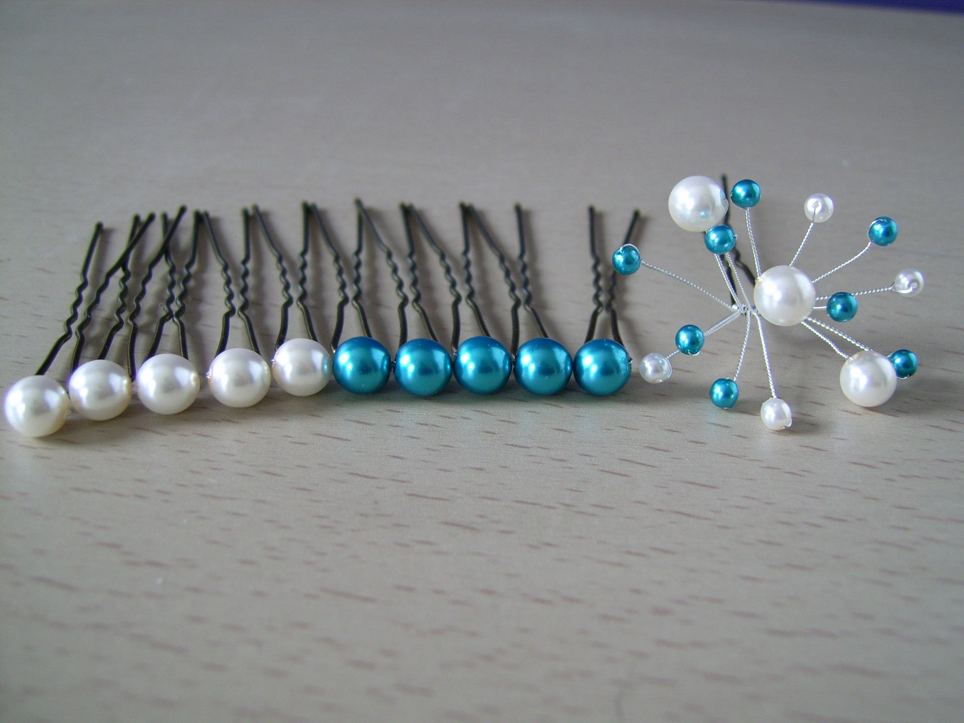 Pics/Épingle/Pinces/Perles/Barrette/Accessoire Cheveux Mariée/Mariage/Soirée | P Robe de Ivoire/Turq