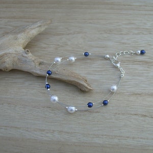 Jewel Braclet White Ivory/Royal Blue/Navy/Dark/Night dress Bridal/Wedding/Evening/Ceremony pearls French Creation Made In France