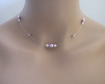 Collier Bijou Blanc/Ivoire/Violet Mauve/Parme Femme Fille pr robe de Mariée/Mariage/Soirée/Cérémonie/Coktail Perles, Création Française