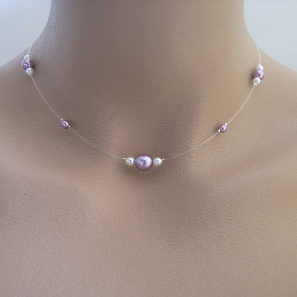 Collier Bijou Blanc/Ivoire/Violet Mauve/Parme Femme Fille pr robe de Mariée/Mariage/Soirée/Cérémonie/Coktail Perles, Création Française