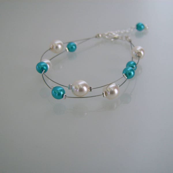 Bracelet Refined Jewel Delicate Ivory / Turquoise Blue (available in white / turquoise) pr wedding dress / Wedding / Evening pearl pearls