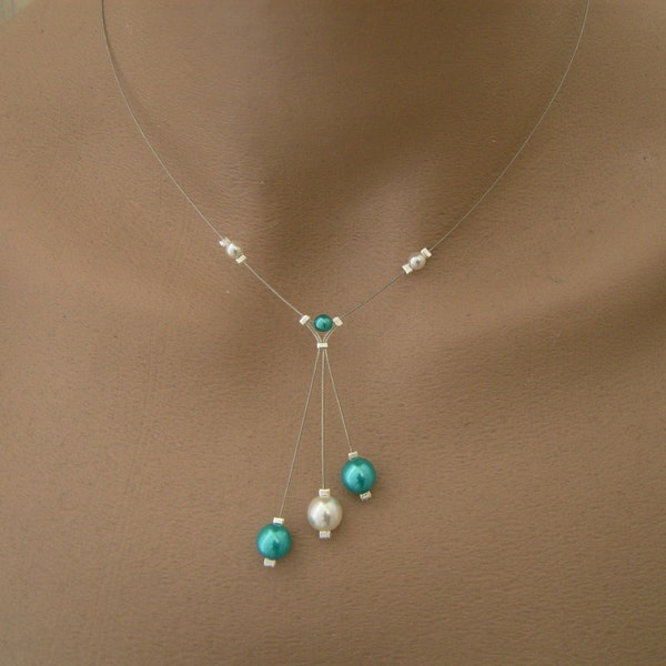 Collier Ivoire/Blanc/ Bleu Turquoise p robe de Mariée/Mariage/Soirée/Cérémonie/Cocktail perle nacrées (petit prix, pas cher)