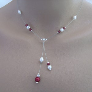 Parure personnalisable femme bijoux Collier Bracelet Boucle d'oreilles Blanc Ivoire Rouge Bordeaux Vin Grenat Mariée/Mariage/Cérémonie image 7