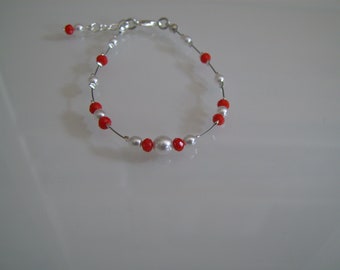 Bracelet Bijou rouge/blanc ( dispo ivoire/rouge) p robe de Mariée/Mariage/Soirée/cérémonie/Coktail perles verre (petit prix pas cher)