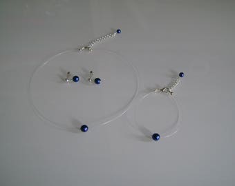 Parure enfant femme grande taille bijoux Collier bracelet boucles perle Bleu Roi Royale Marine Mariée/Mariage/Soirée/Cérémonie (pas cher)