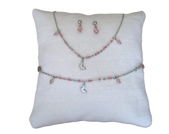 Parure Chaîne fine pendentif Papillon Collier Bracelet Acier Inoxydable Argent Argenté Rose Saumon Corail cadeau Anniversaire femme fille