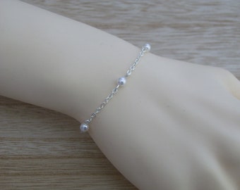 Bracelet Chaîne Perle nacrée Blanc/Ivoire Argenté/Couleur Argent (p robe de) Mariée/Mariage/Soirée/Cérémonie/Coktail imitation perle culture