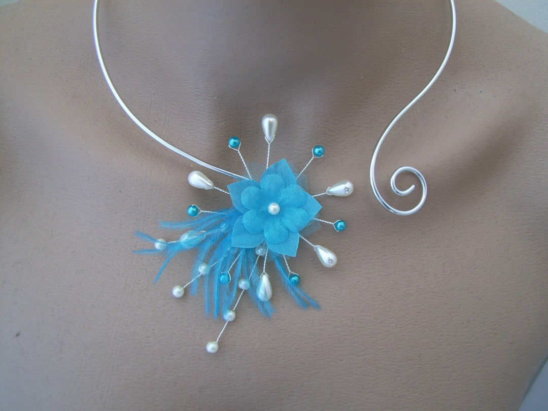 Collier Fantaisie Turquoise Ivoire Blanc Cassé - Pour Robe De Mariée Soirée - Pas Cher