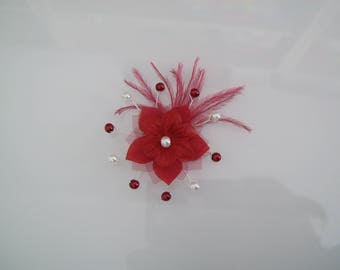 Broche boutonnière Homme Femme Enfant Rouge Bordeaux/Ivoire/Crème/Ecru/Blanc Perles Fleur Plume robe Mariée/Mariage/Réveillon/Fêtes pas cher