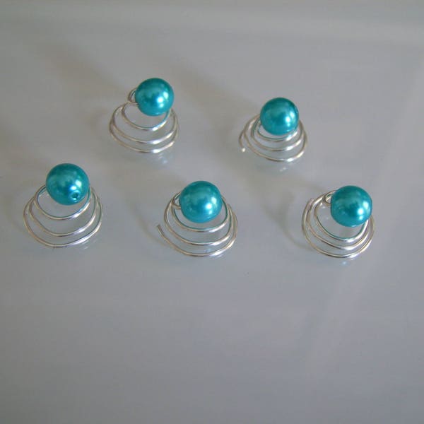 lot 5 spirales Bleu Turquoise Pics/pinces/épingles/accessoires cheveux courts/détachés p robe  Mariée/Mariage/Soirée (pas cher)