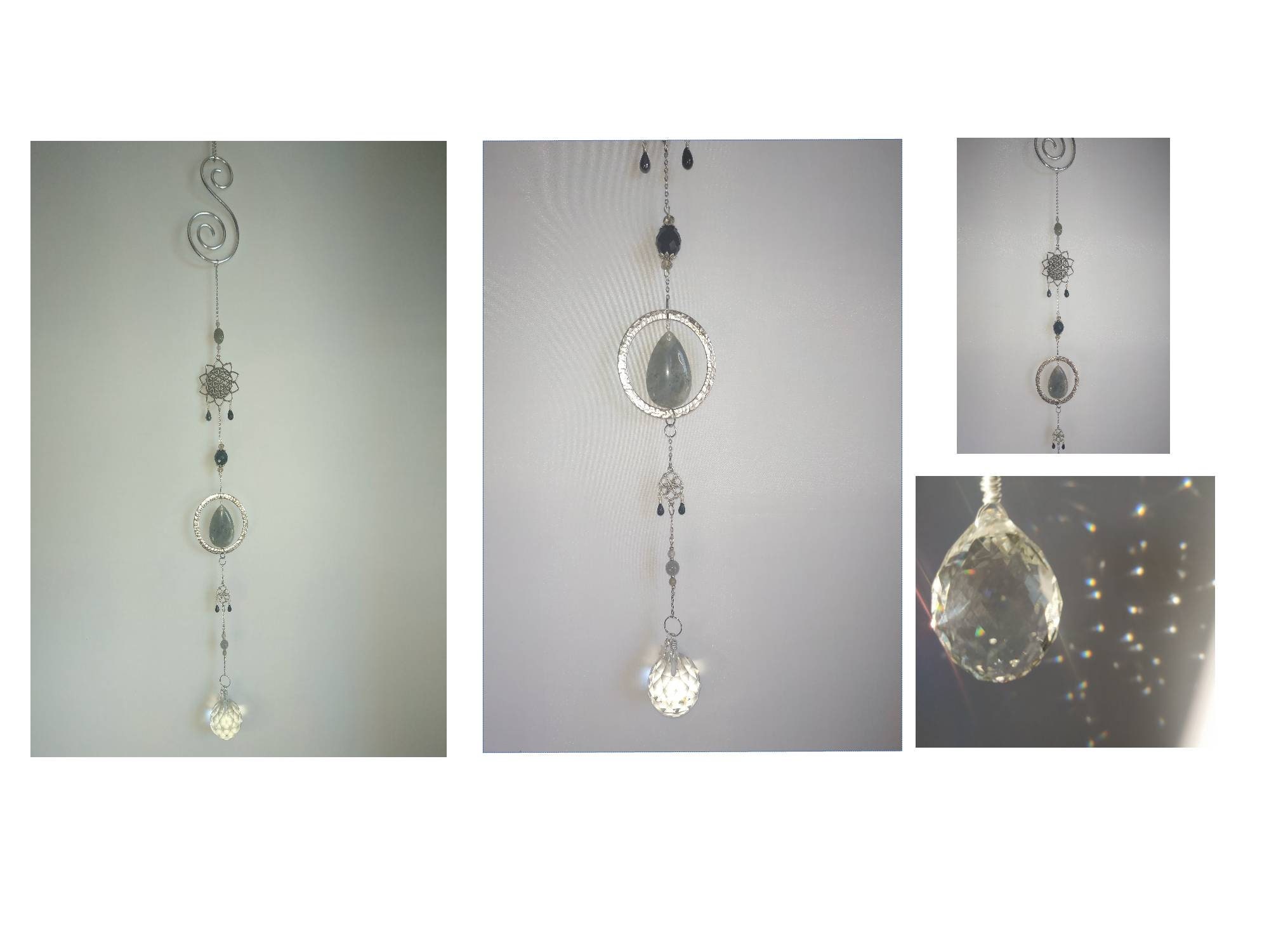 Mobile Pierre Naturelle Labradorite Fleur de Vie Feng Shui Carillon Solaire Suspension Déco Décorati