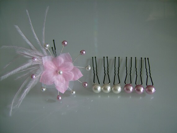 Bridal/wedding/party/ceremony pink dress set pins/jewelry/pins/clips/bun Hair accessory p tender clear/white flower pen Bridal/wedding/party/ceremony pink dress set pins/jewelry/pins/clips/bun Hair accessory p tender clear/white flower pen