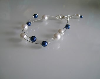 Bracelet Perles De Verre Ivoire Et Gris, Pour Mariage Ou Soirée, NEUF